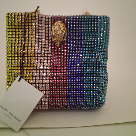 Kurt Geiger London Small Block Party Rainbow Rhinestone Mini Tote Bag - Picture 1 of 7